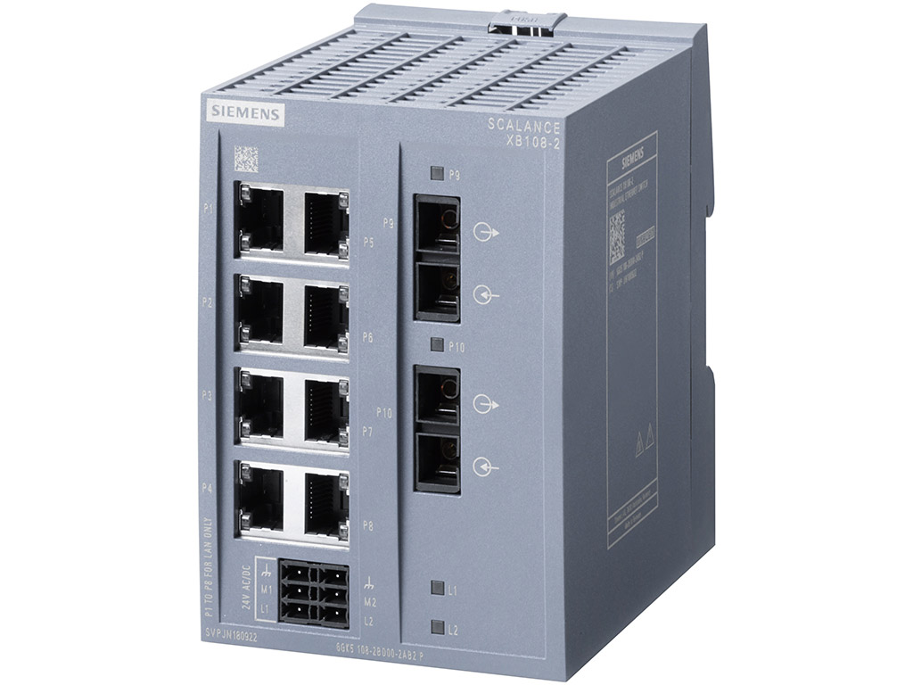 Switch công nghiệp 8 cổng RJ45 10/100 Mbit/s + 2 cổng SC 100 Mbit/s Multi-mode SCALANCE XB108-2 Unmanaged & Layer 2 6GK5108-2BD00-2AB2
