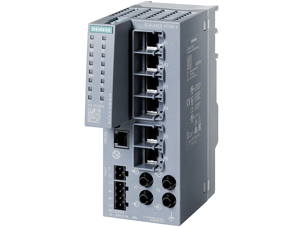 Switch công nghiệp 6 cổng RJ45 100 Mbps + 2 cổng ST/BFOC 100 Mbps + 1 cổng quản lý SCALANCE XC206-2 Managed & Layer 2 6GK5206-2BB00-2AC2
