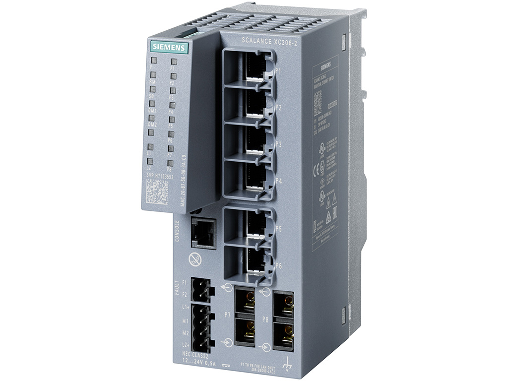 Switch công nghiệp 6 cổng RJ45 10/100 Mbps + 2 cổng SC 100 Mbps + 1 cổng quản lý SCALANCE XC206-2 Managed & Layer 2 6GK5206-2BD00-2AC2