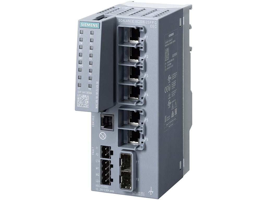 Switch công nghiệp 6 port RJ45 10/100/1000 Mbps + 2 port SFP 1000 Mbps + 1 port quản lý SCALANCE XC206-2SFP G EEC Managed & Layer 2 6GK5206-2GS00-2FC2