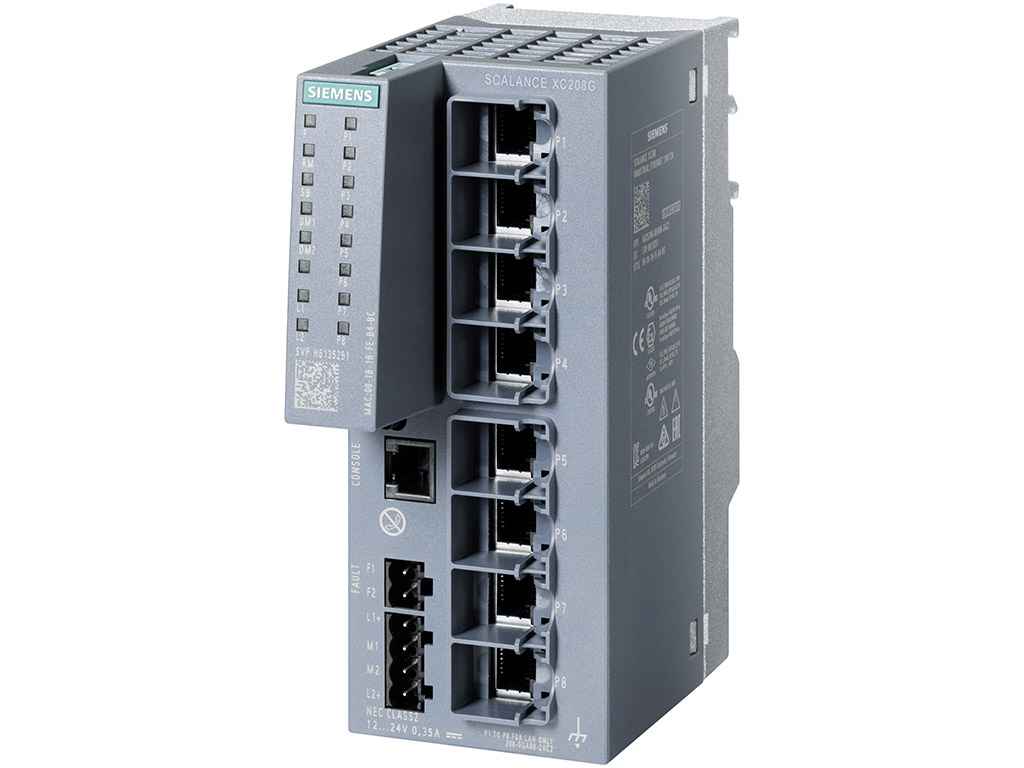 Switch công nghiệp 8 cổng RJ45 10/100/1000 Mbps + 1 cổng quản lý SCALANCE XC208G (E/IP) Managed & Layer 2 6GK5208-0GA00-2TC2
