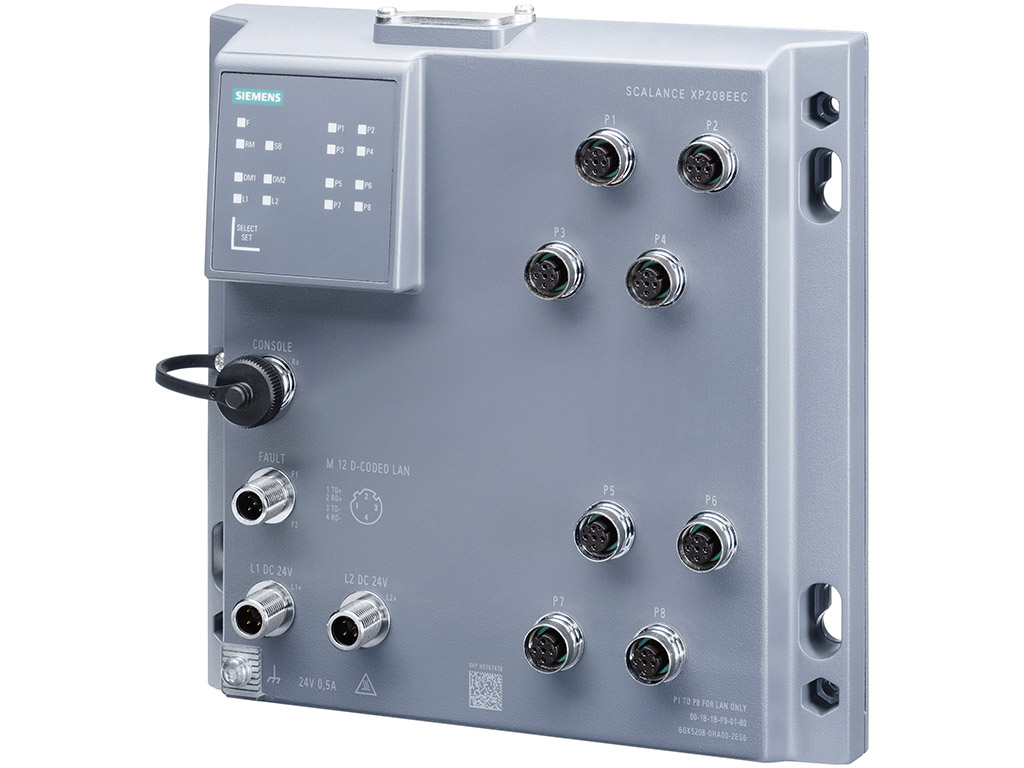 Switch công nghiệp 8 cổng M12 10/100 Mbps, IP65, IEC 62443-4-2 SCALANCE XP208EEC Managed & Layer 2 6GK5208-0HA00-2ES6