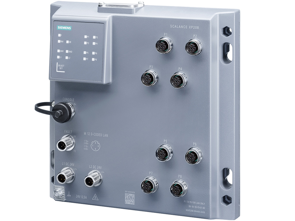 Switch công nghiệp 8 cổng M12 10/100 Mbps, IP65 SCALANCE XP208 (E/IP) Managed & Layer 2 6GK5208-0HA00-2TS6