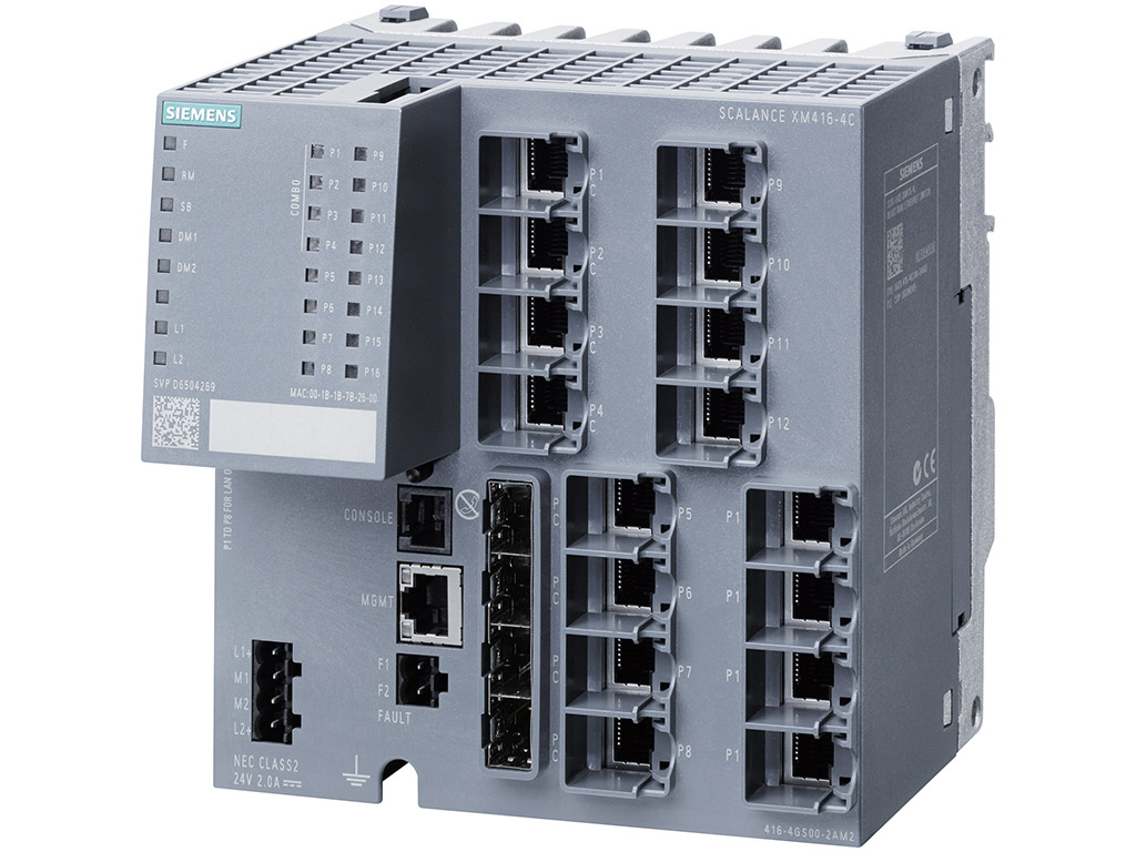 Switch công nghiệp 16 cổng RJ45 10/100/1000 Mbit/s + 4 cổng SFP 100/1000 Mbit/s SCALANCE XM416-4C Managed & Layer 3 6GK5416-4GS00-2AM2
