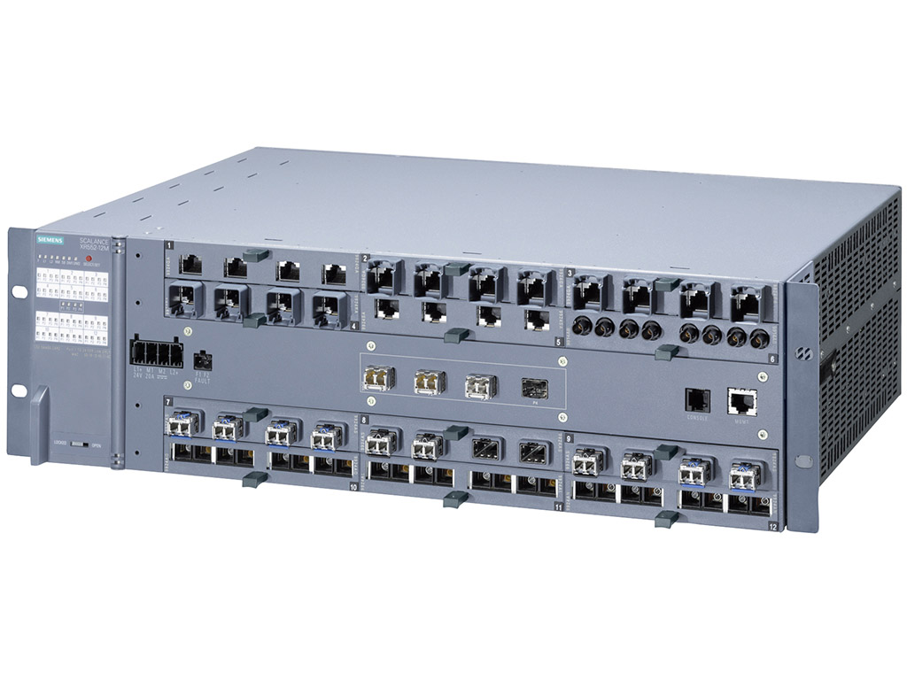 Switch công nghiệp 4 cổng SFP+ 1000/10000 Mbit/s + 12 cổng 100/1000 Mbit/s (mô-đun, điện, quang, PoE) SCALANCE XR552-12M Managed & Layer 3 6GK5552-0AA00-2AR2